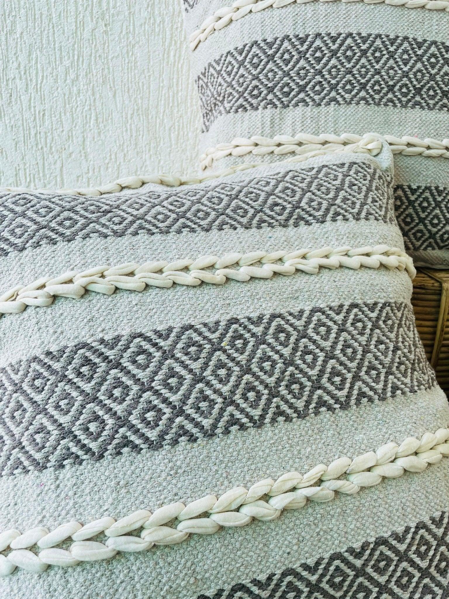 Bohemian Natural Cotton Cushion Covers - Grey and White