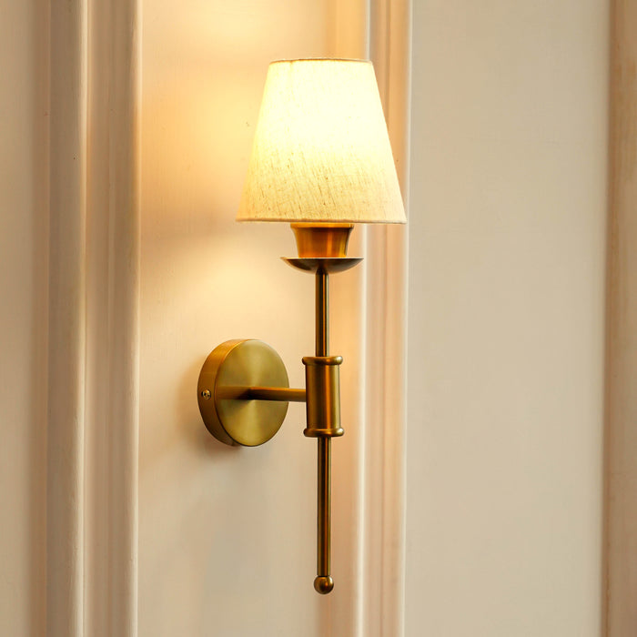 Brass Antique Finish Spacer Wall Lamp with Off White Shade