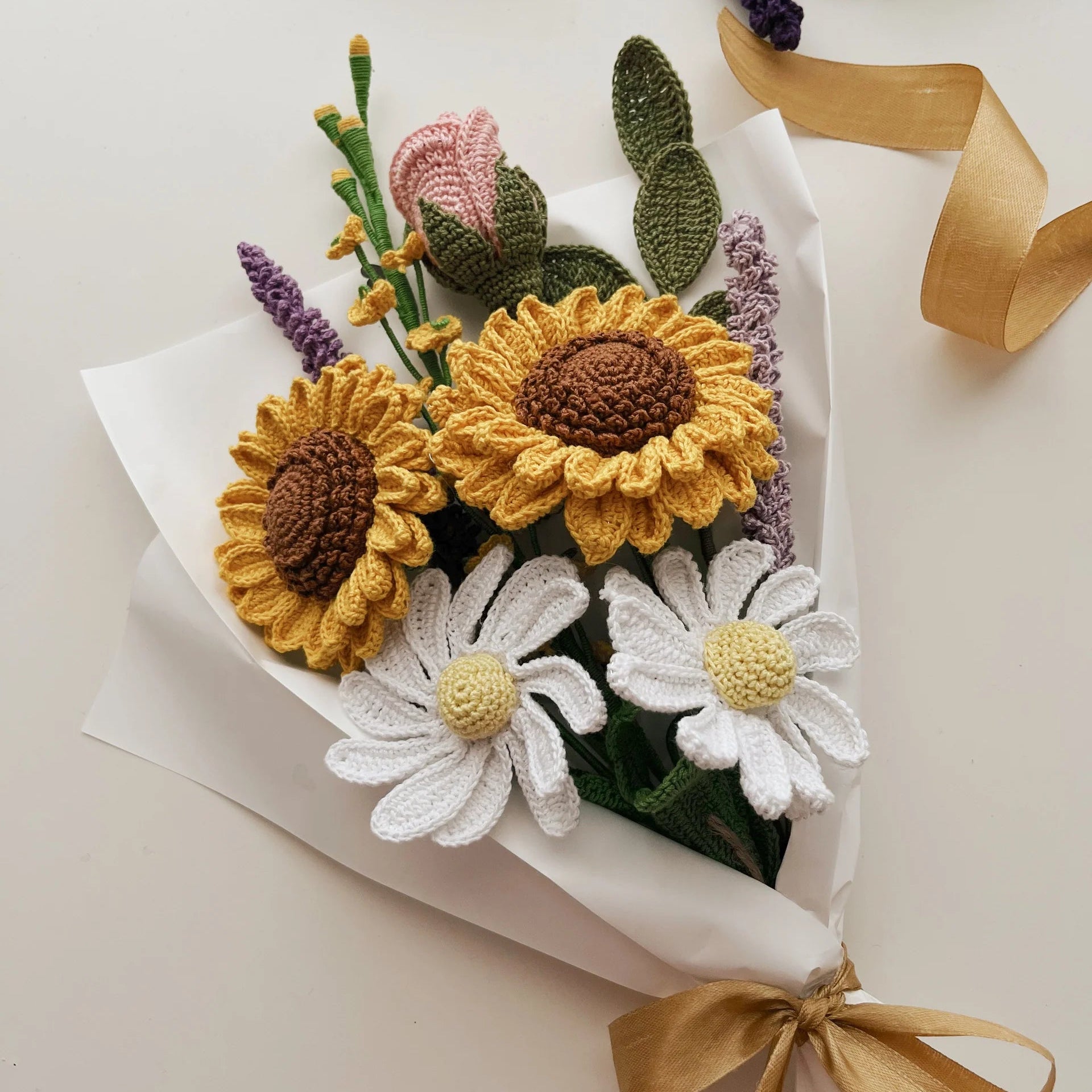 Crochet Sunflower Daisy Bloom Bouquet - Mustard