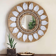Meadow Embellished Moonjh Grass Decorative Mirror | Rustic Boho Mirror