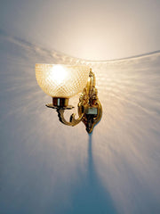 Traditional Meena Aluminium 1 Lamp Wall Light in Antique Brass Finish and Golden Cut Glass Textured Glass Shade for Dining Room, Bedroom, Living Room