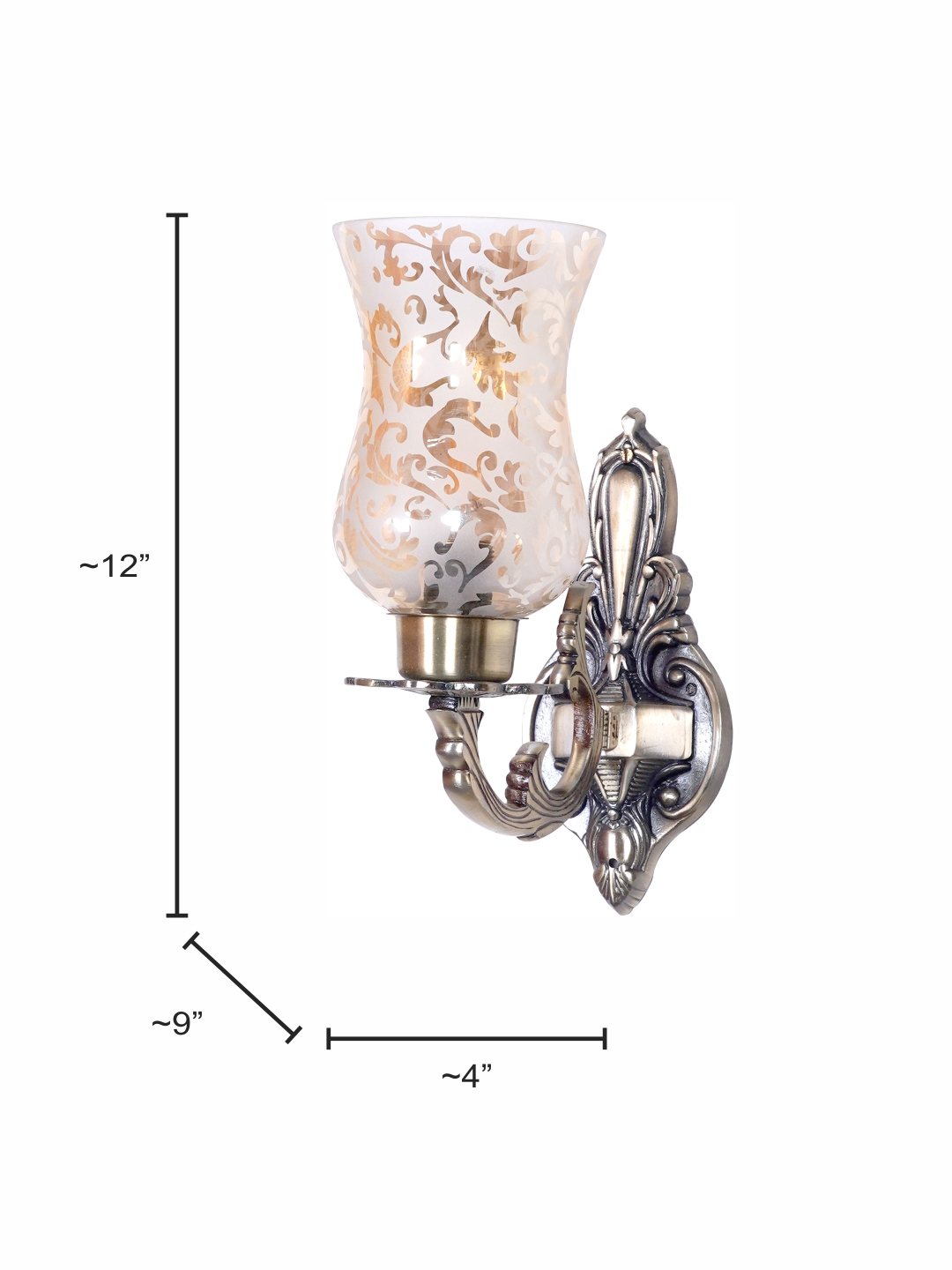 Traditional Meena Aluminium Single Light Wall Sconce with Golden Etched Glasses