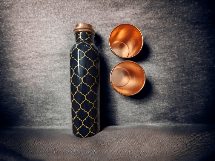 Copper Water Bottle Gift Set with Cleaning Brush & Flask