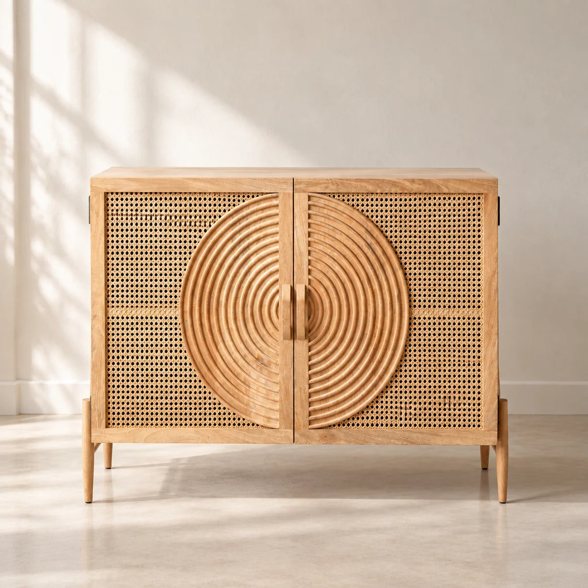 Galatea Solid Mango Wood Cabinet with 2 Door in Natural Finish | Modern Storage Cabinet for Entryway