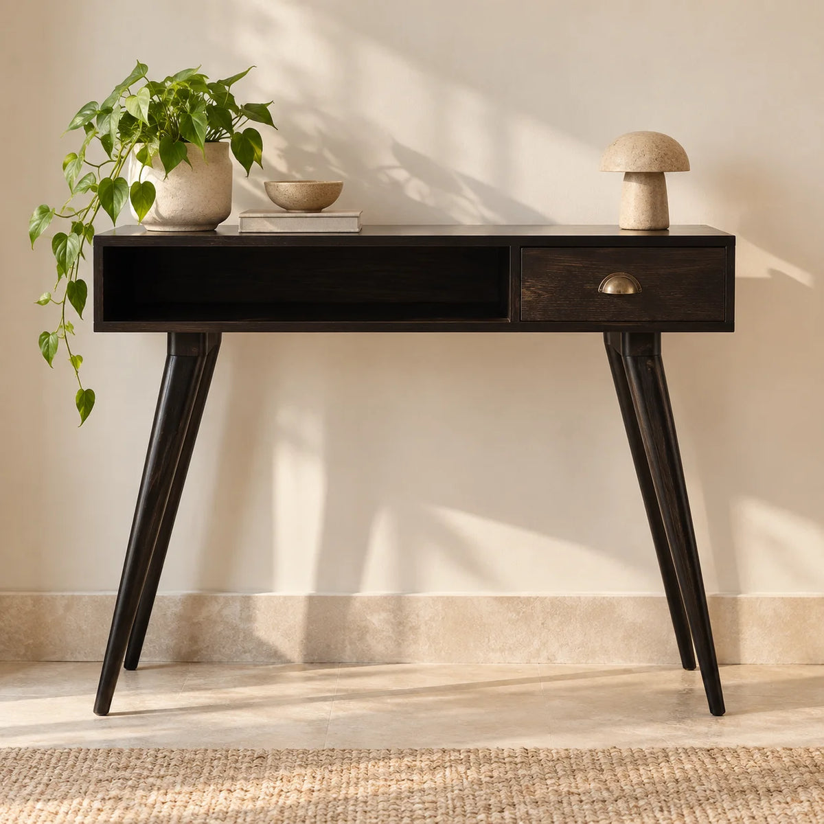 Walnut Open Shelf Writing Desk | Study Table for Home Office