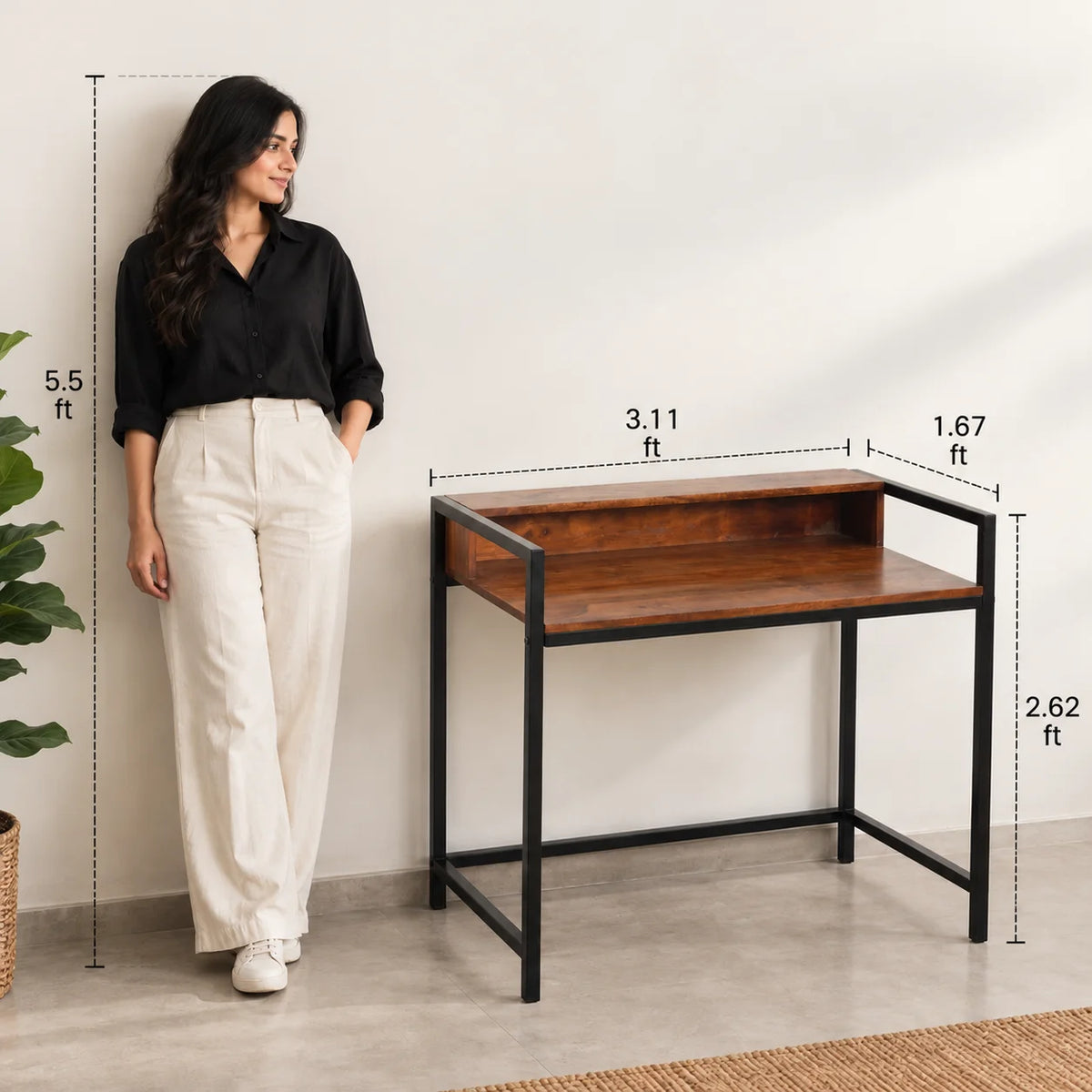 Minicoy Compact Acacia Wood Study Table | Minimalist Work Desk for Home & Office