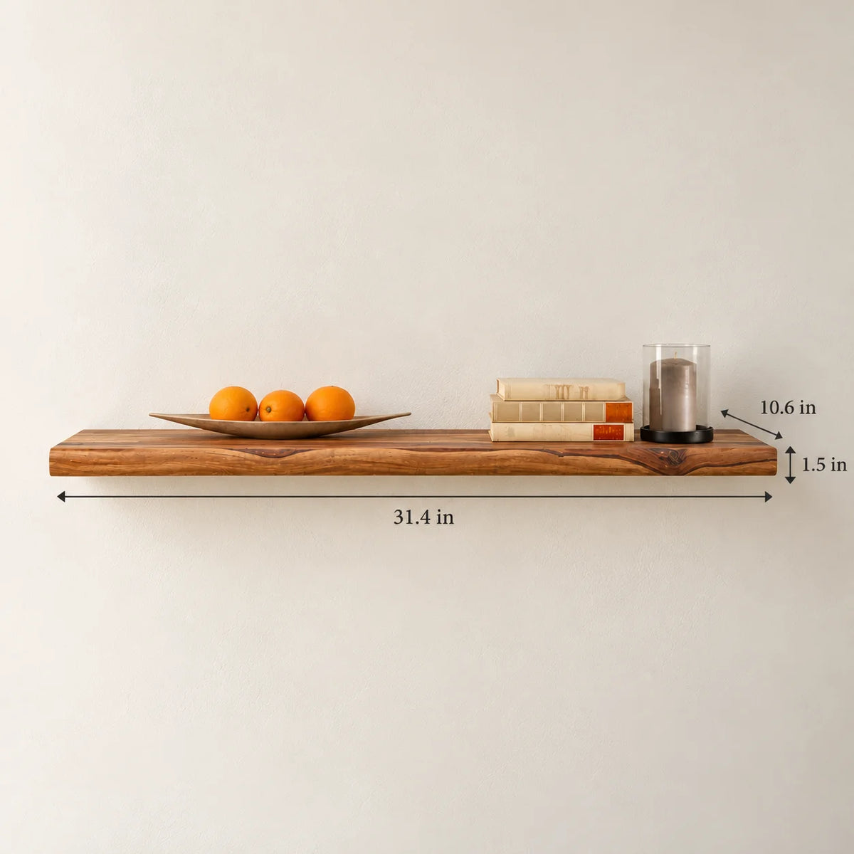 Sheesham Wood Floating Wall Shelf | Rustic Solid Wood Bookshelf | Wall Hanging Display Shelf for Home Decor