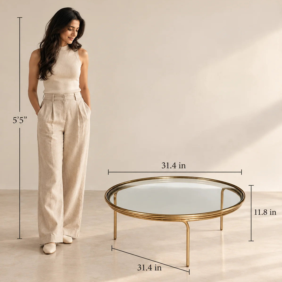 Olivia Round Center Table for Living Room | Modern Coffee Table | Glass Tea Table