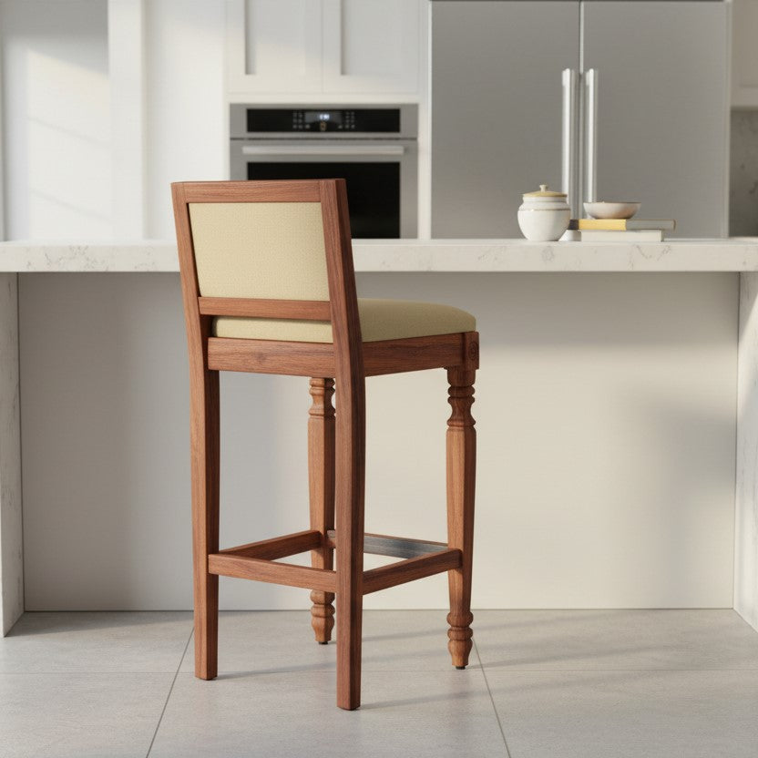 Neptune Bar Chair | Sheesham Wood, Ply, Foam and Fabric