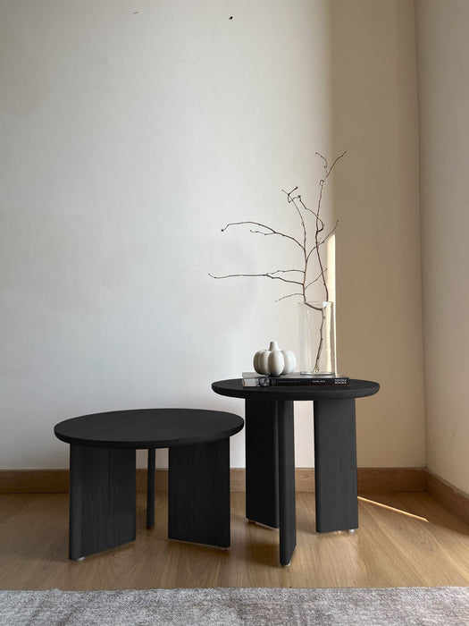 Set of Two Coffee Tables with Round Top | Wooden Nesting Table for Living Room