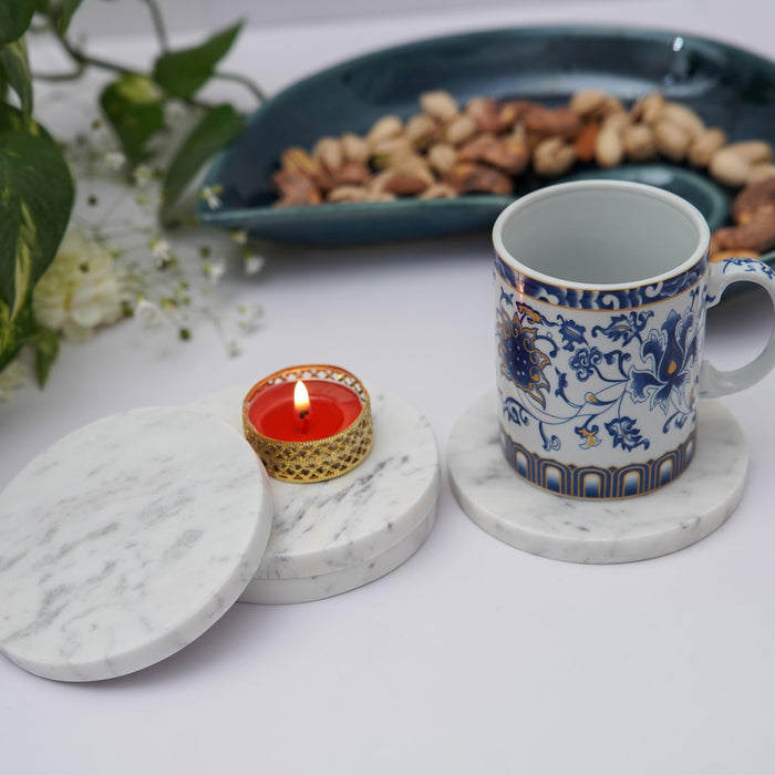 White Marble Plain Coaster for Tea Coffee | Trivets for Dining Table