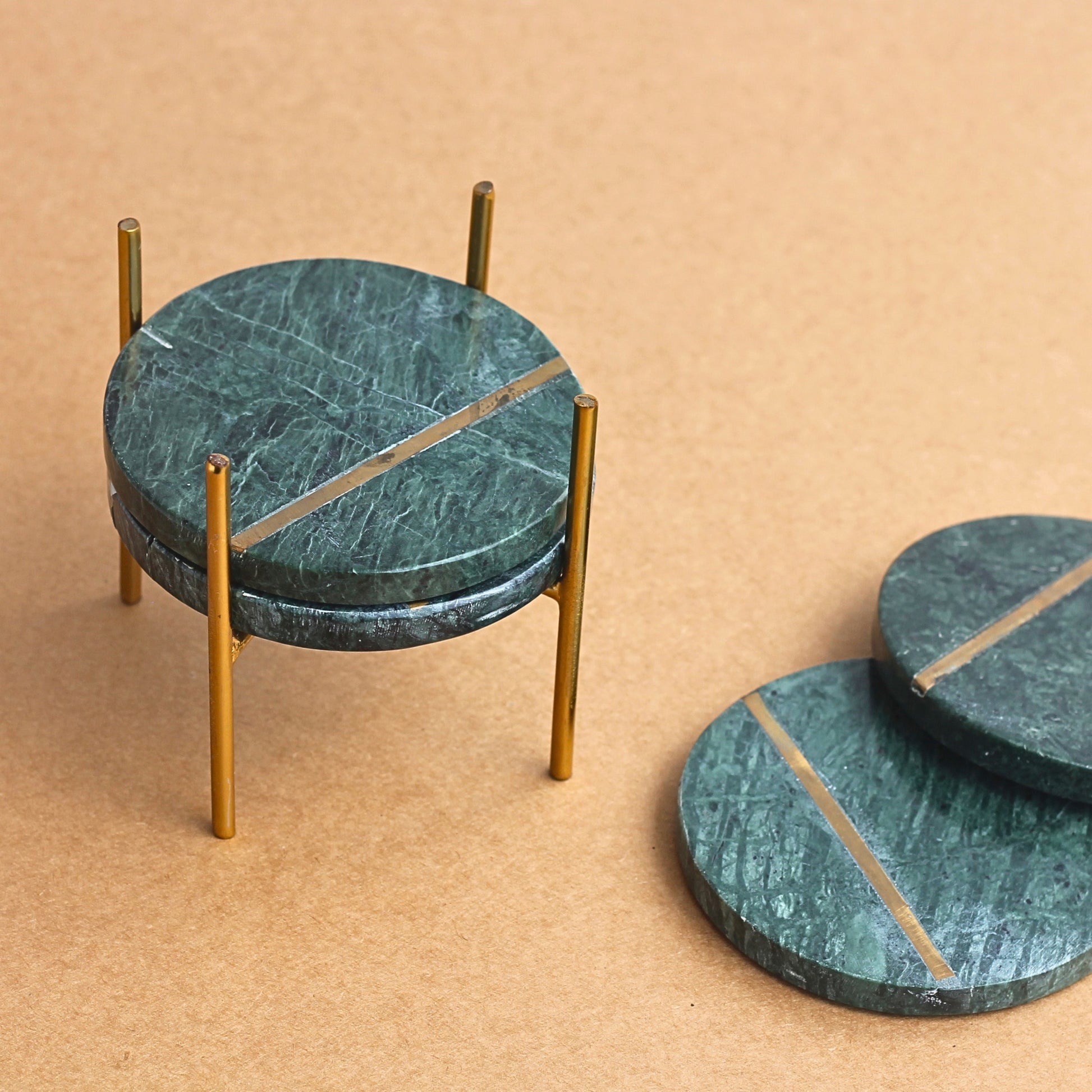Green Marble Inlay Coaster (Set of 4)