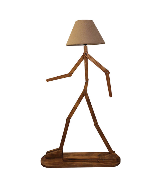 Moonwalker Wooden Floor Lamp with Beige Fabric Lampshade