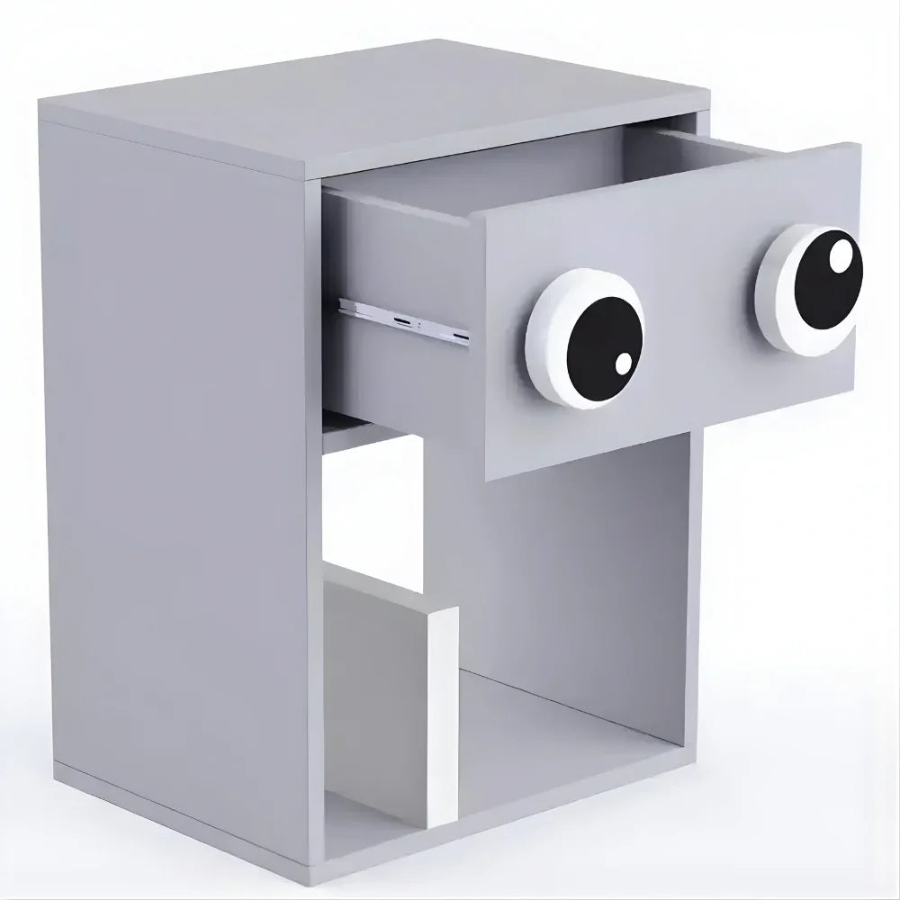 Cute Design Eye Look Kids Bedside Table with 2 Racks & 1 Drawer
