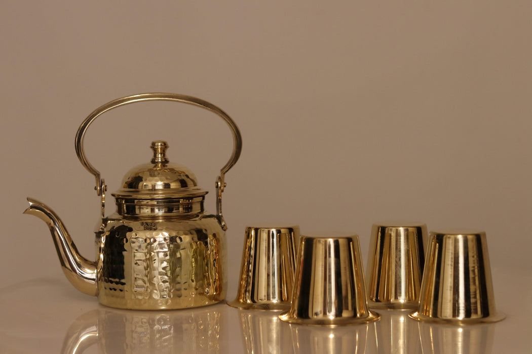 Luxurious Brass Teapot Set With 4 Glasses | Tea Kettle Festival Gifting Box