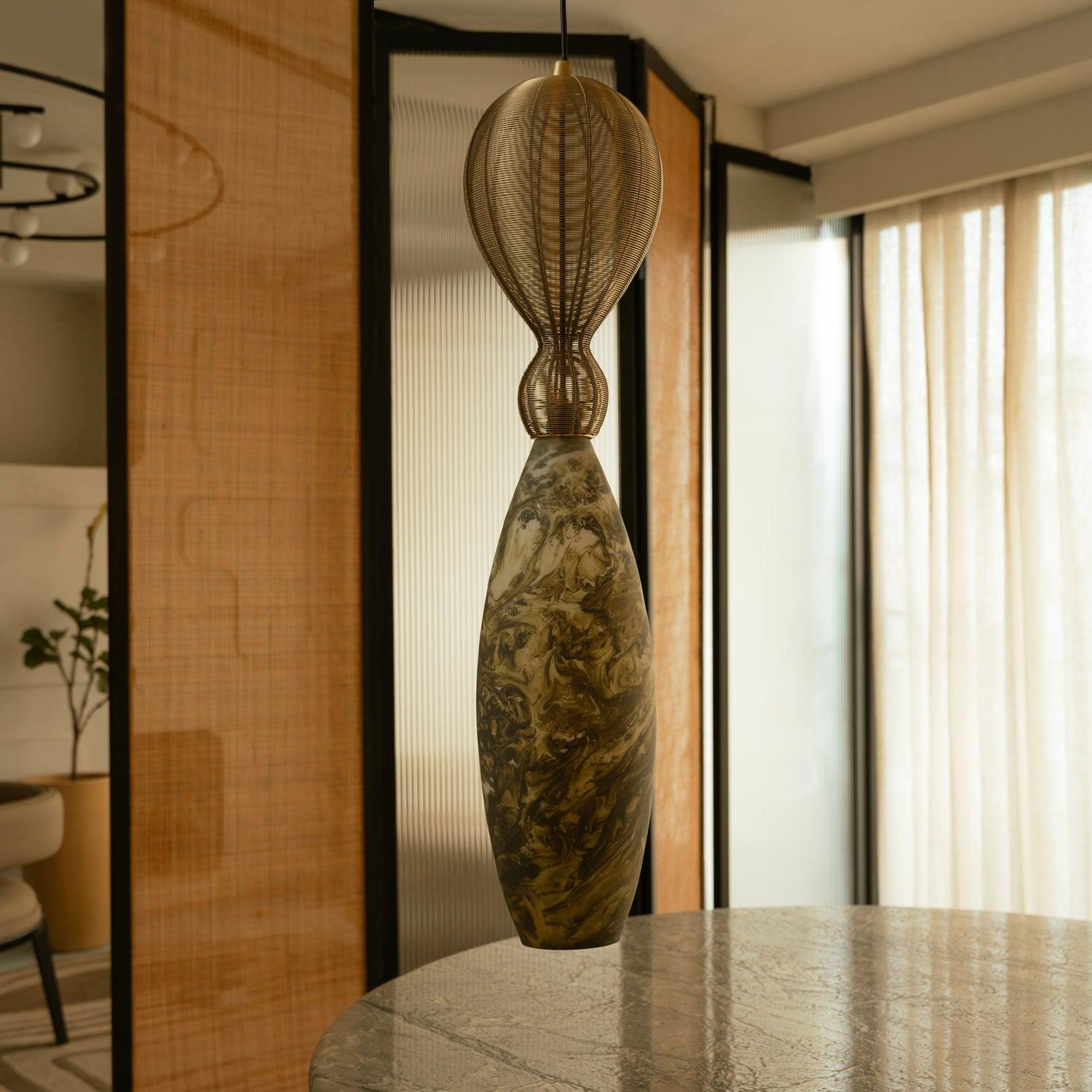 Bella Green Oval Hanging Light Lamp | Decorative Wooden Pendant Light | Ceiling Hanging Lights for Living Room