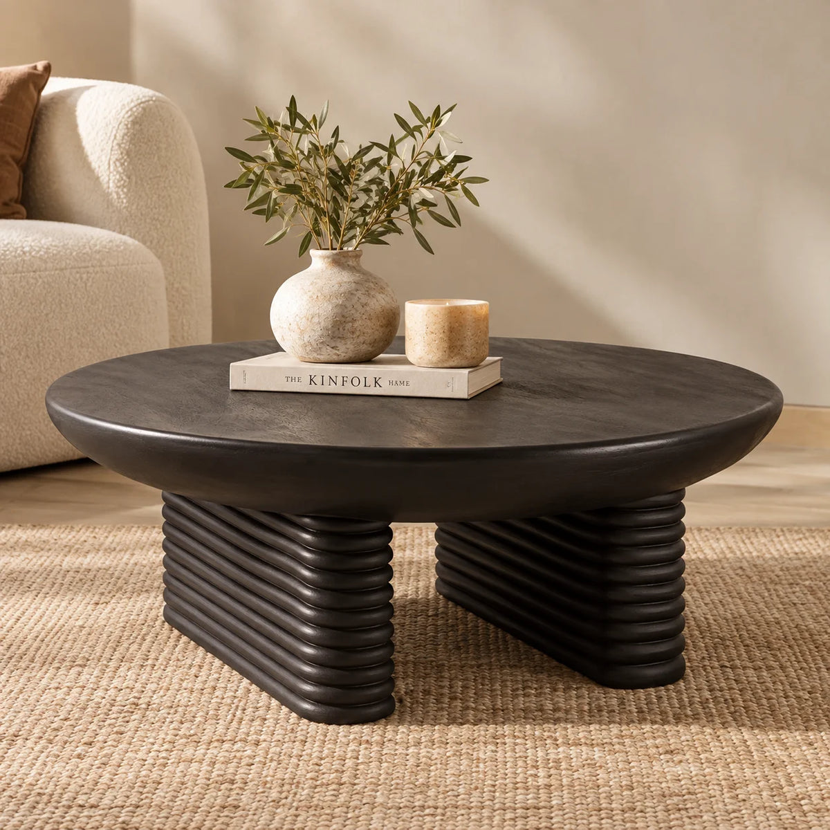Ribbed Designer Coffee Table | Wooden Center Table for Living Room | Mango Wood Tea Table