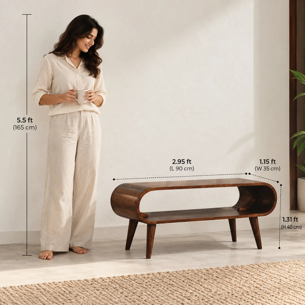 Amaya Solid Mango Wood Sofa Center Table | Nordic Open TV Stand or Coffee Table for Living Room