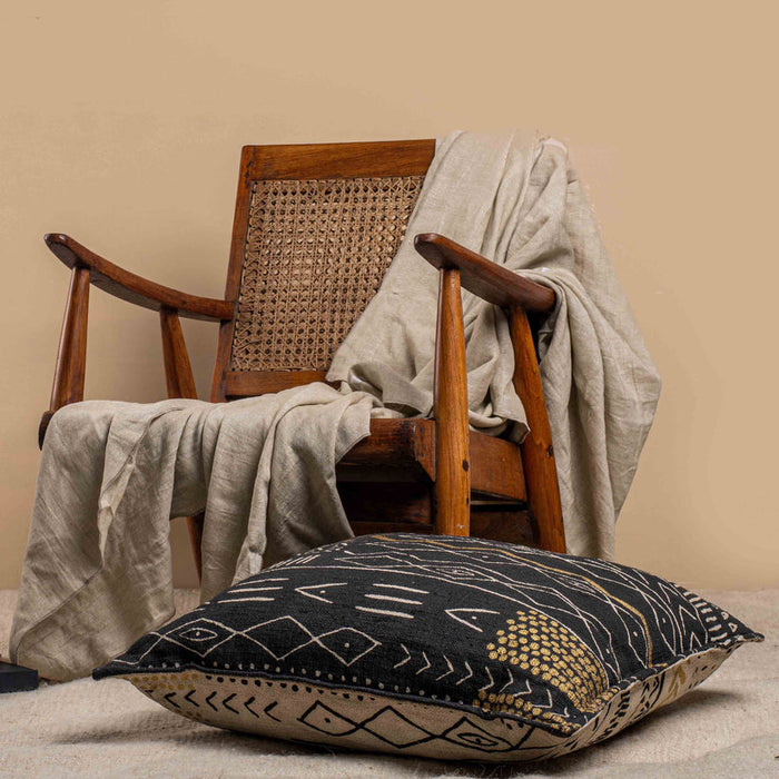 Off White Cotton Tribal Motif Reversible Filled Floor Cushion For Living Room & Bedroom