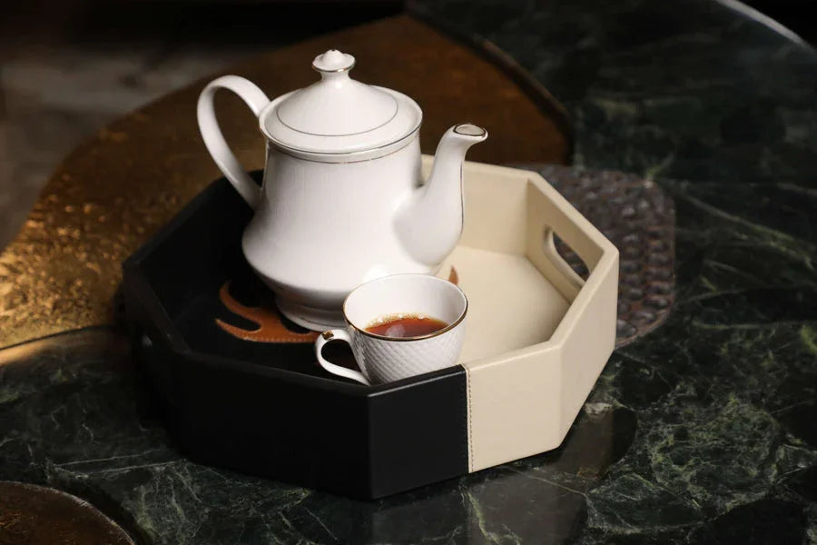 Black White Hexa Tray | Black & Beige