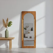 Yardang Floor Mirror | Wooden Full Length Mirror with Cane Frame (Teak Wood Standing Mirror)