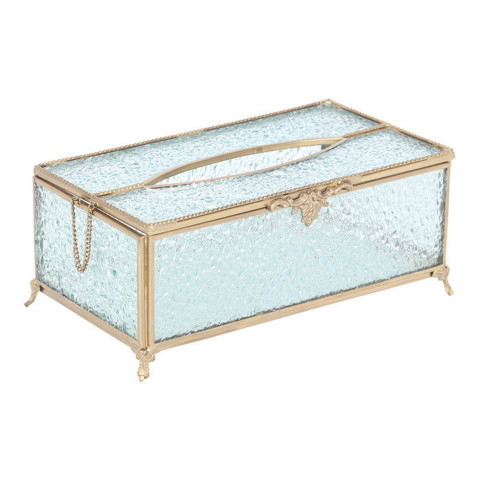 Gleaming Crackle Glass Tissue Box with Antique Brass