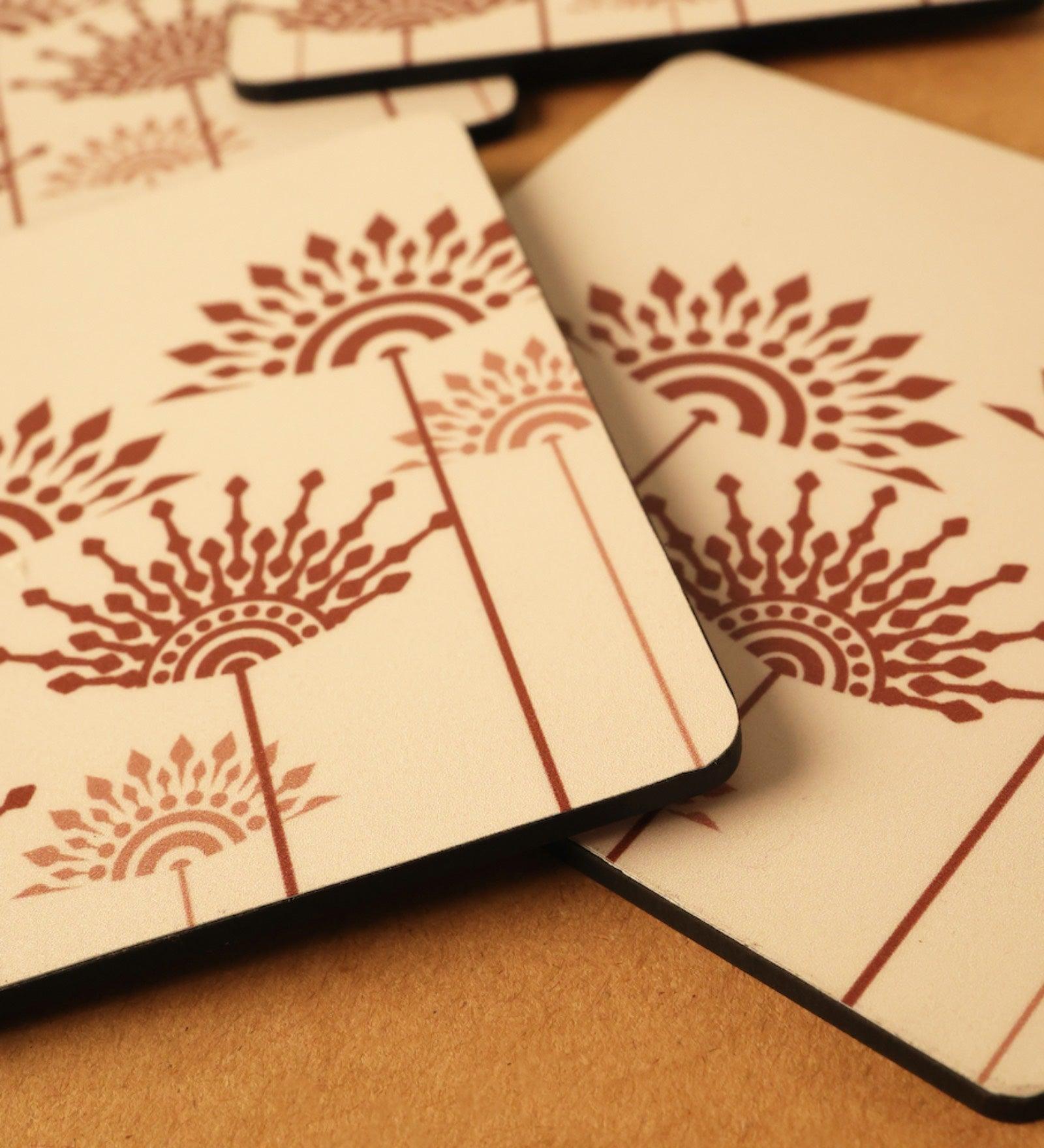 Peach Cotton Wooden Coaster (Set of 6)