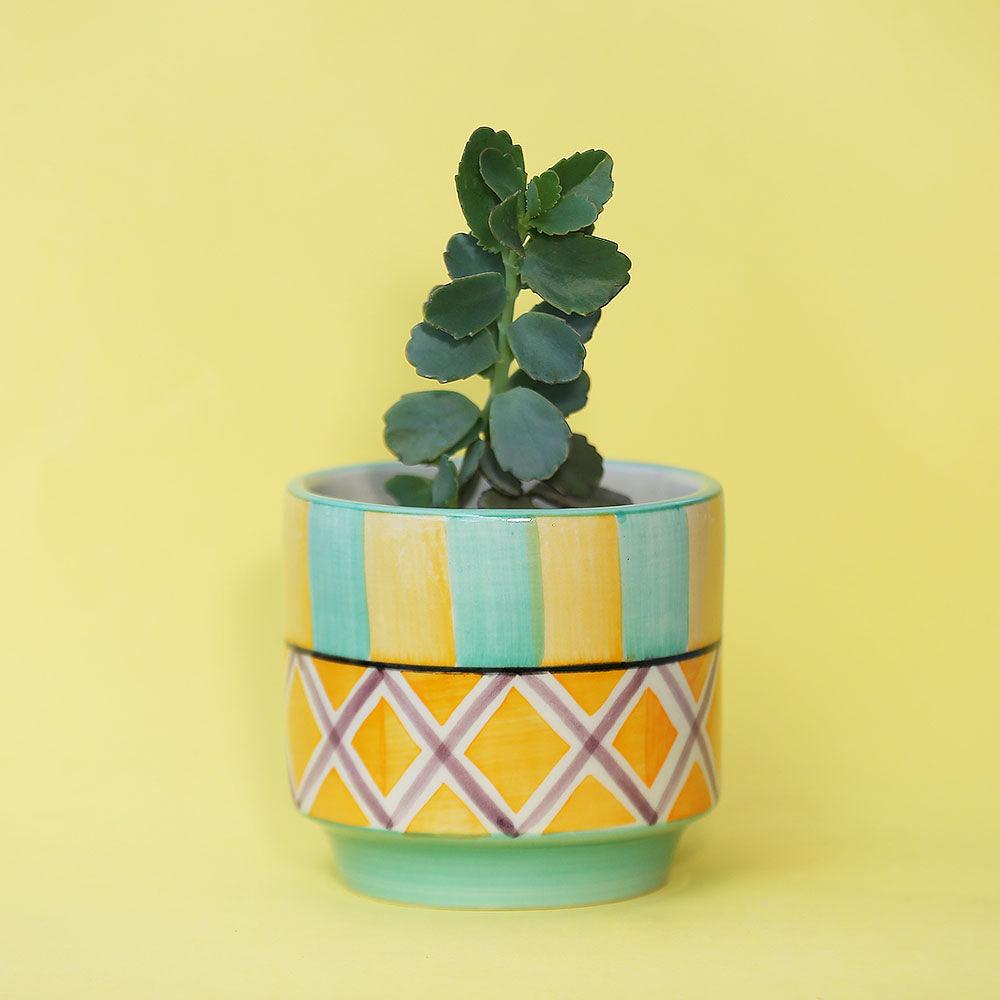 Pastel Diamond Handpainted Ceramic Planter | Multicolor Ceramic Flower Pot for Indoor Plants - 1Pc