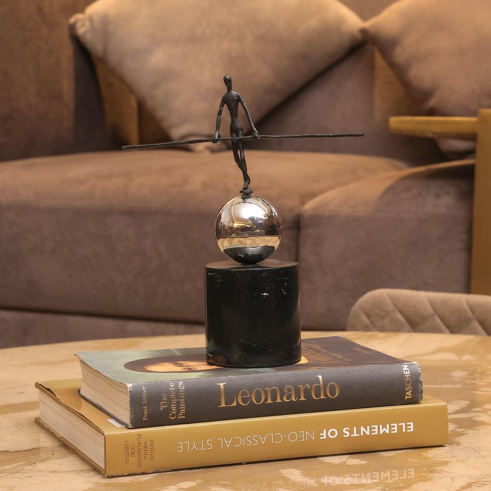 The Balancing Man Brass & Marble Sculpture | Luxury Home & Office Table Decor | Showpiece