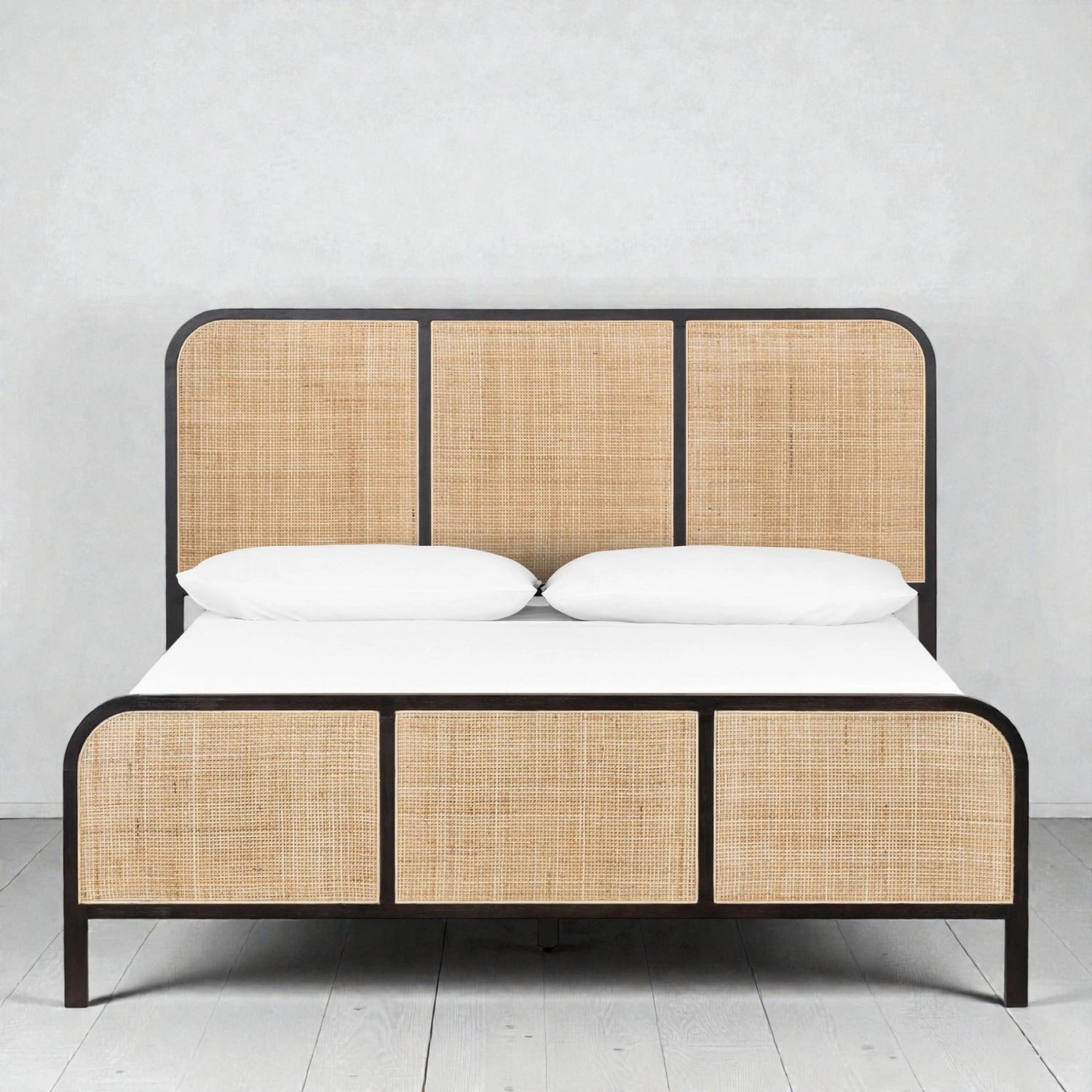 Modem Solid Teak Wood And Cane King Size Bed