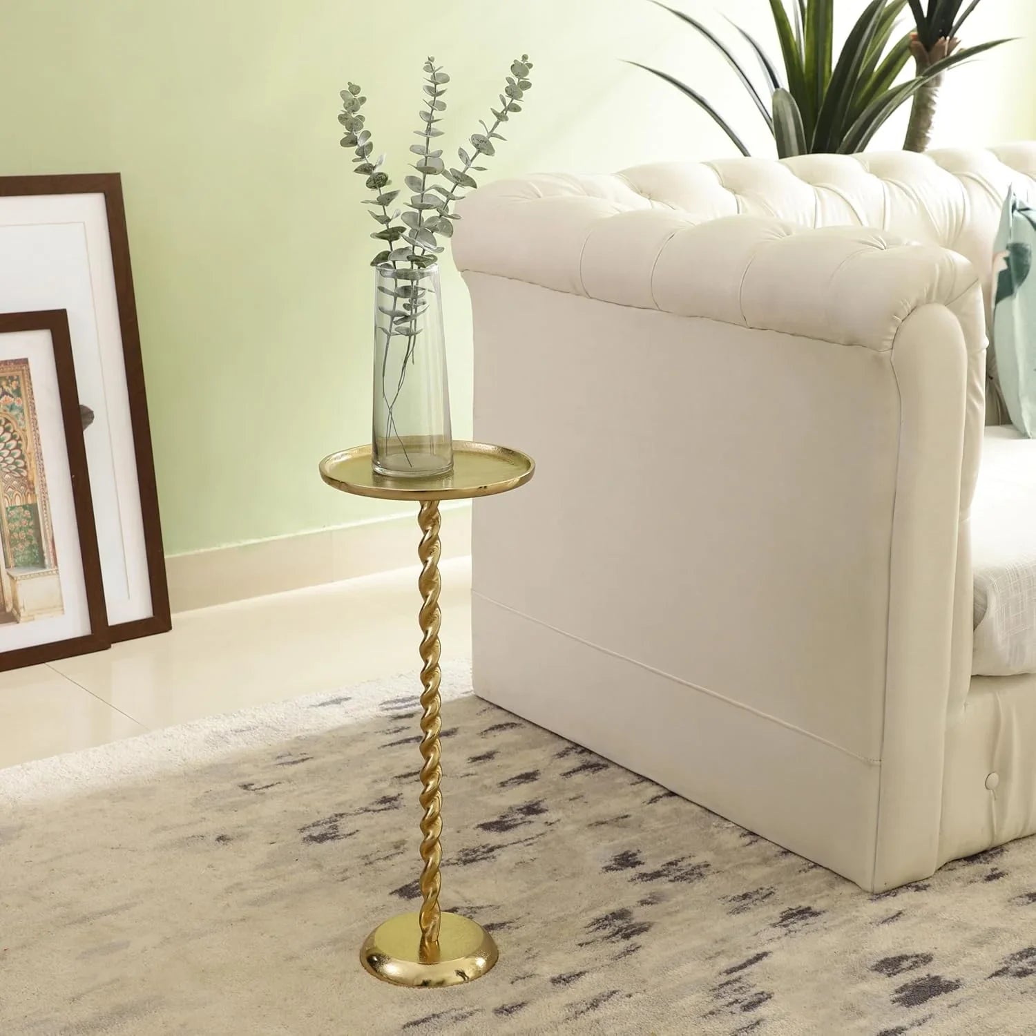 Golden Spiral Sofa Side Table for Living Room | Designer End Table | Decorative Corner Table