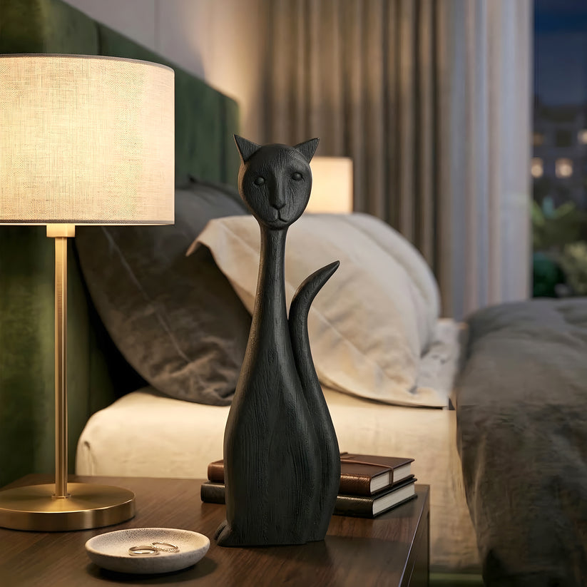 Niro Wooden Cat Sculpture | Modern Black Decorative Art for Modern Interiors | Premium Showpiece