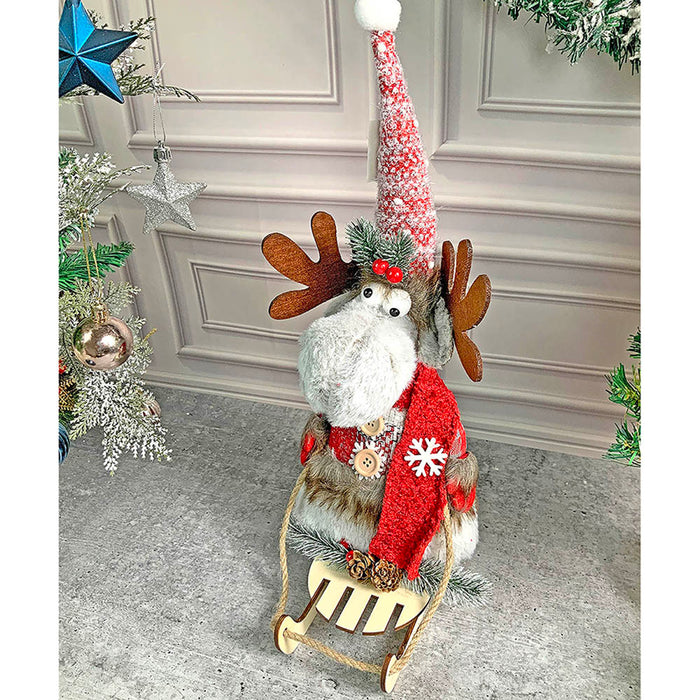 Grey & Red Deer on Snow Sledge christmas Home Décoration