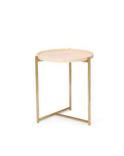 Tri-Metal Side Table with White Marble Top | Brass Gold Accent End Table for Living Room
