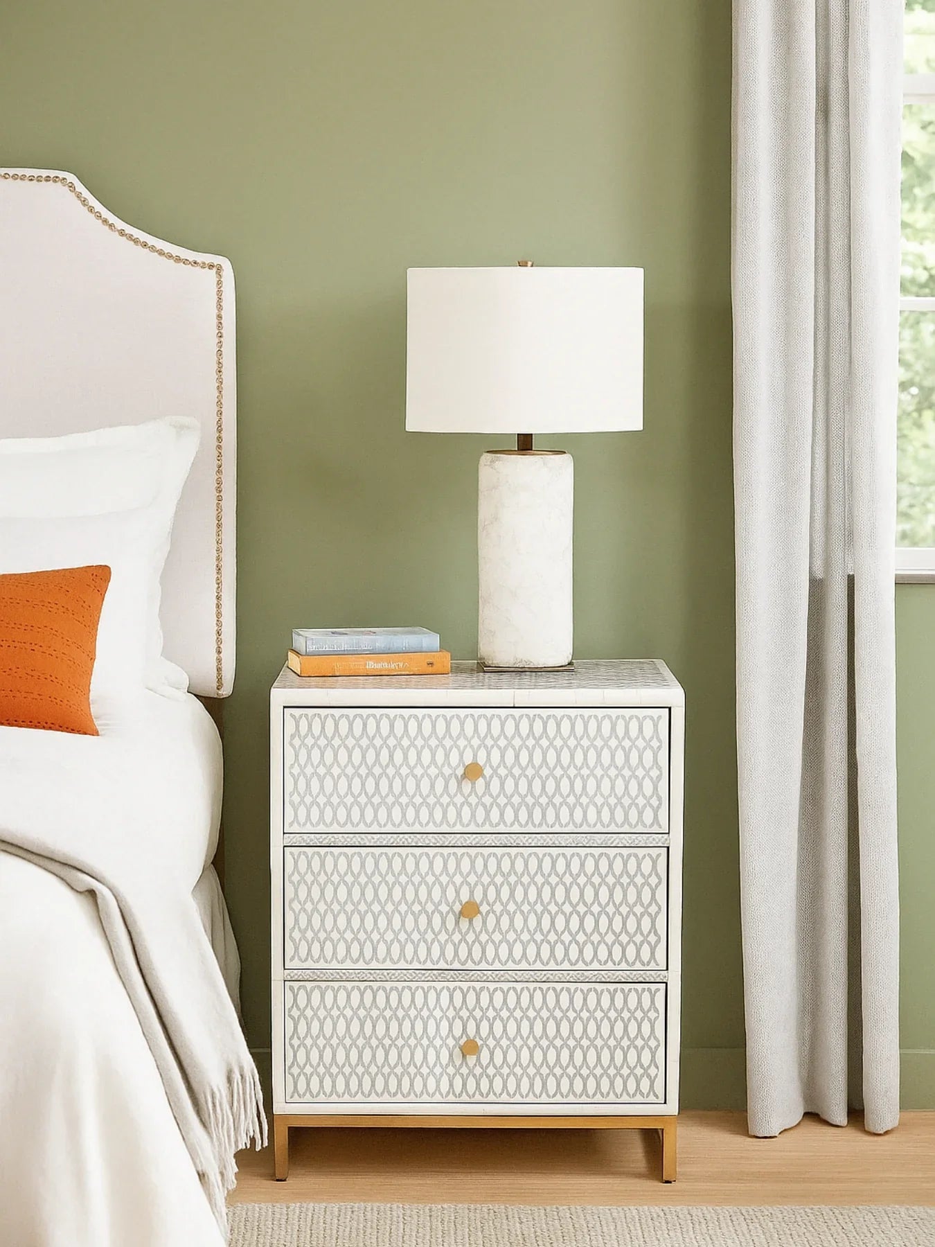 Inlay Bedside Table with Gold Legs -Targua