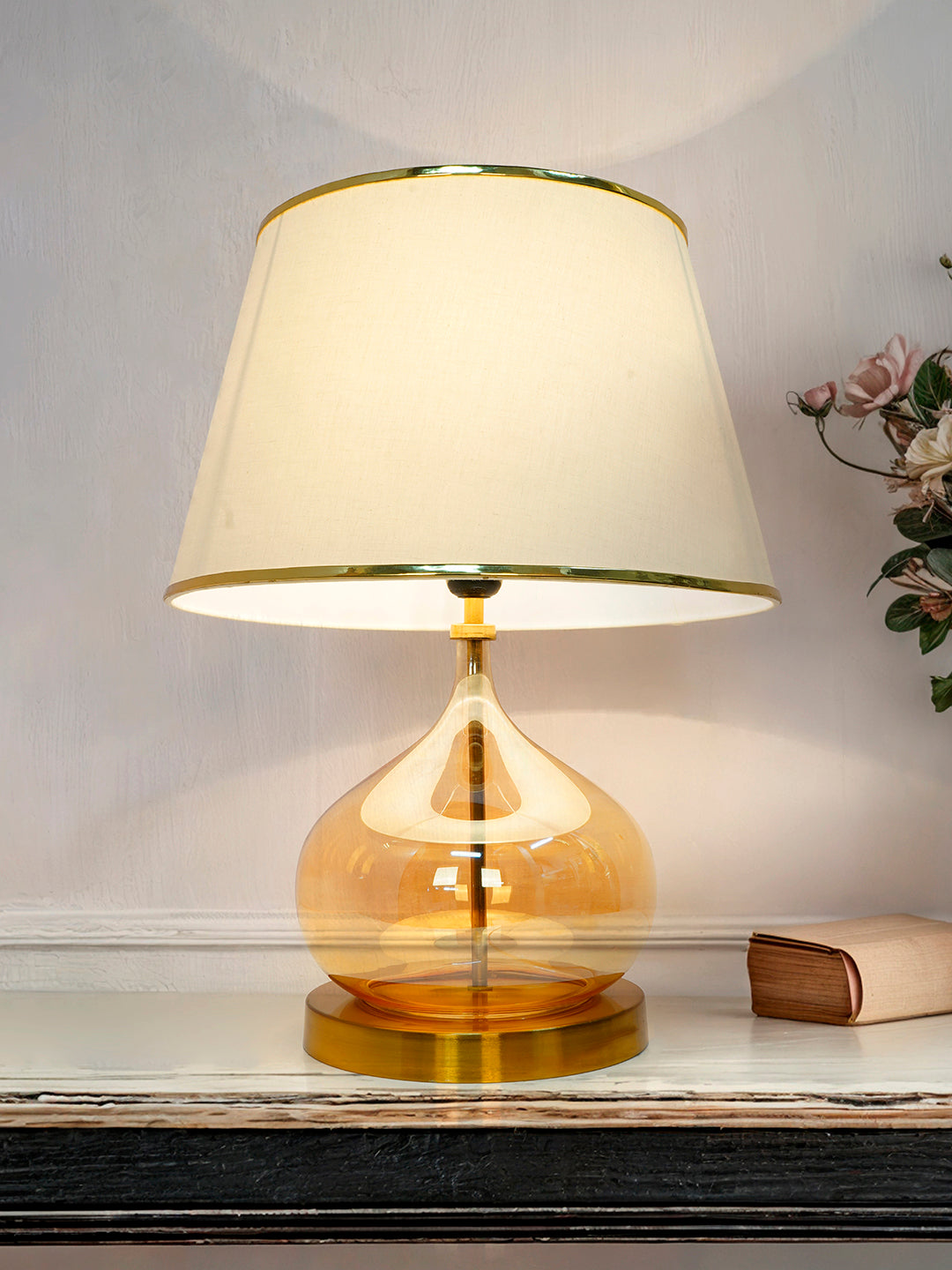 Modern Teardrop Glass Table Lamp with Off-White Shade