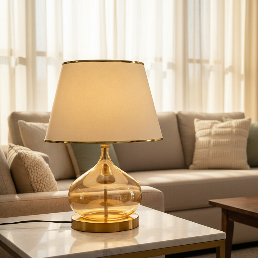 Modern Teardrop Glass Table Lamp with Off-White Shade