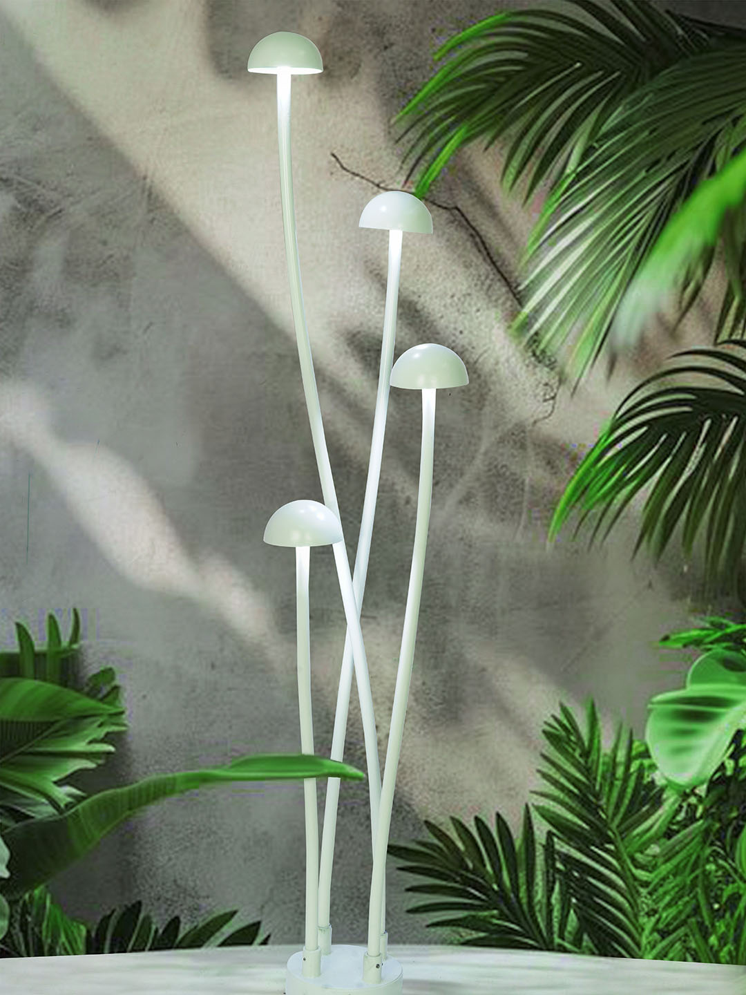 Enoki Modern LED Mushroom Bollard Lights | Off-White Garden Post Lamps