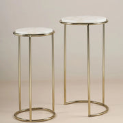 Athena Nesting Tables Set of 2 | Agate Marble & Brass Stainless Steel Side Tables for Living Room