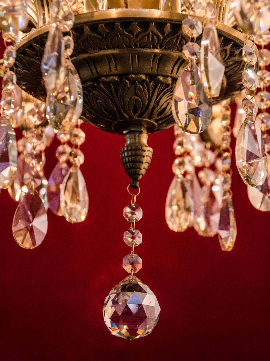 Brass Candle Lamp 12 Light Honey Crystal Chandelier