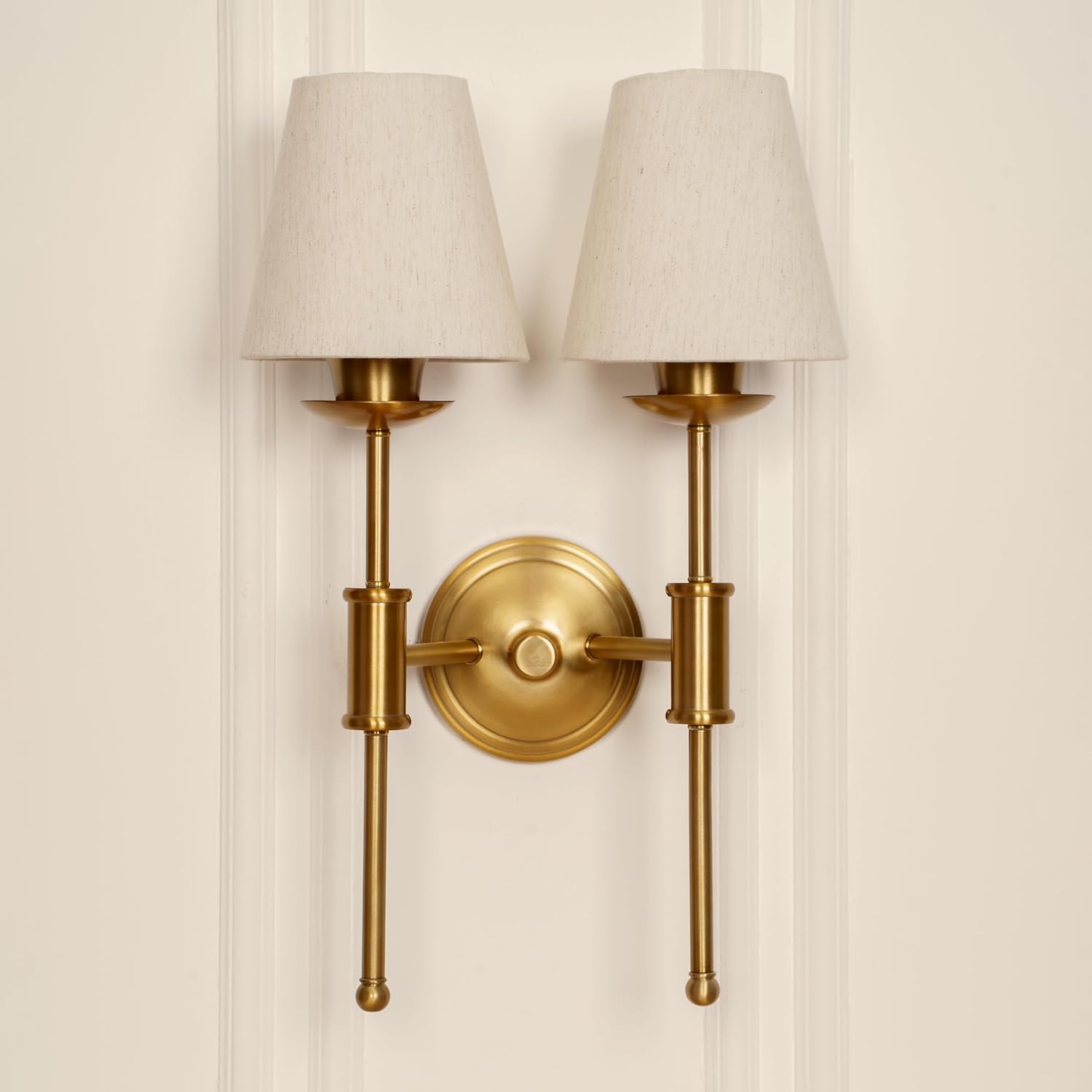 Double Spacer Wall Light Antique Brass Finish with Off White Shade for Living Room, Bedroom and Home Decoration