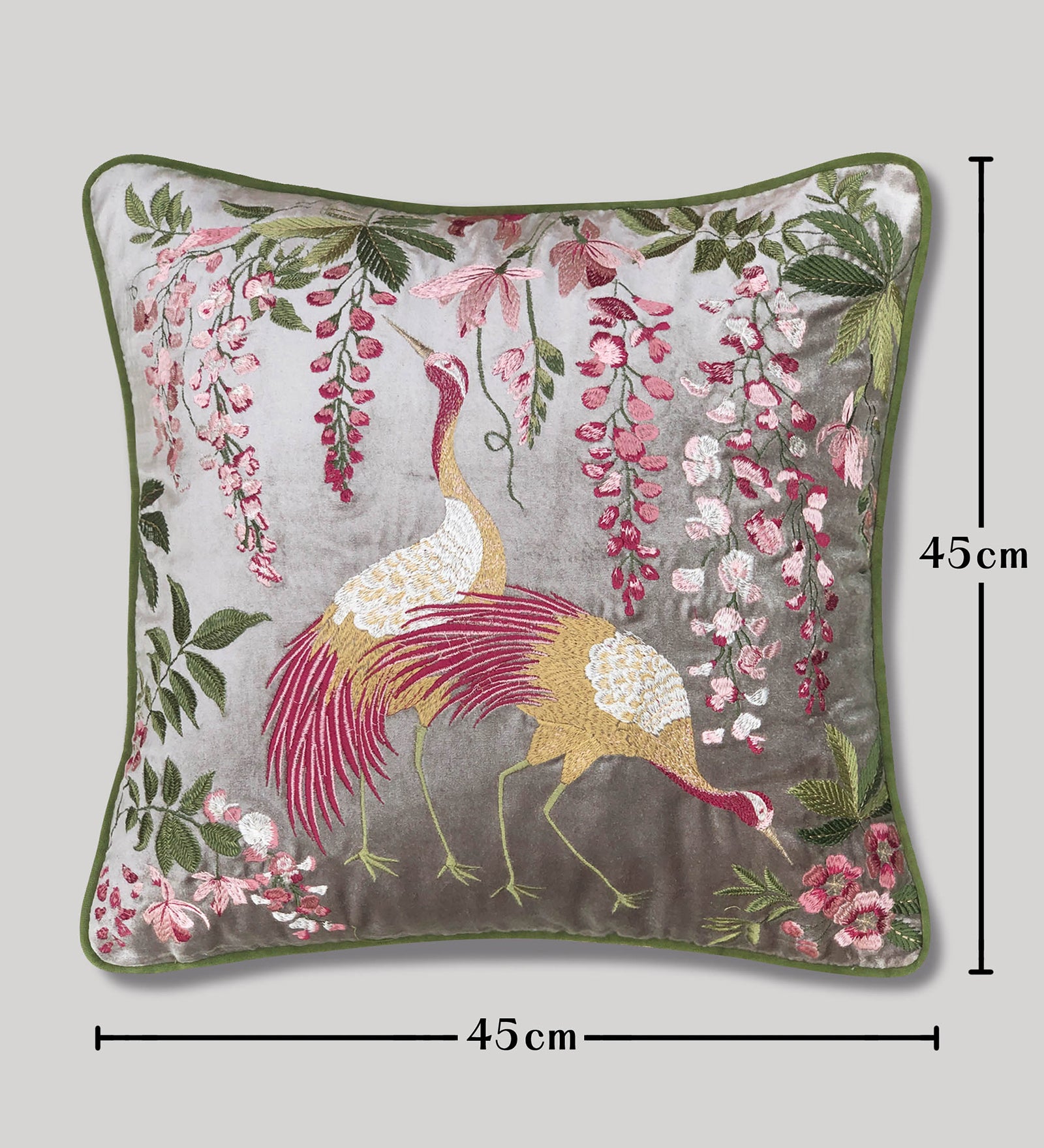 Pushp Vihang Embroidered Velvet Cushion - Silver Colour, 18 x 18