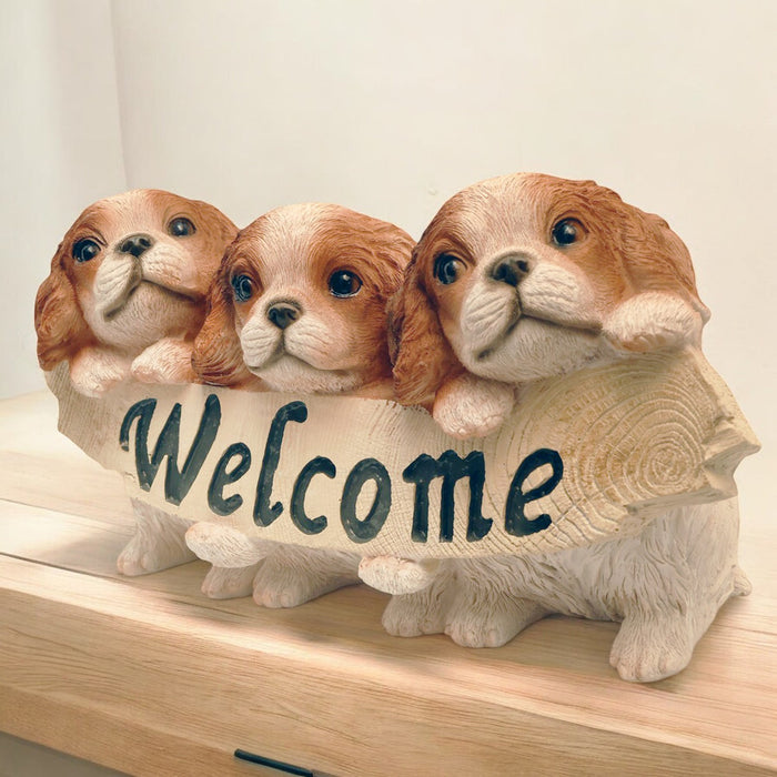 Three Little Puppies Welcome Sign Figurine