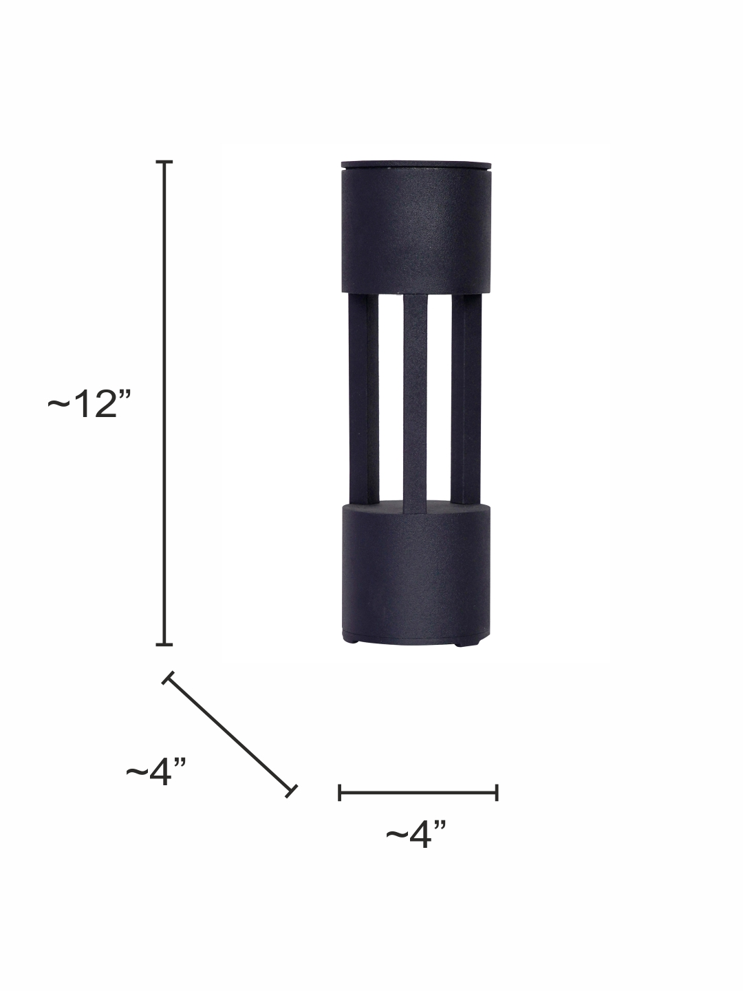 Cast Aluminium Black Powder Coated 12-inch Bollard Pathway Light
