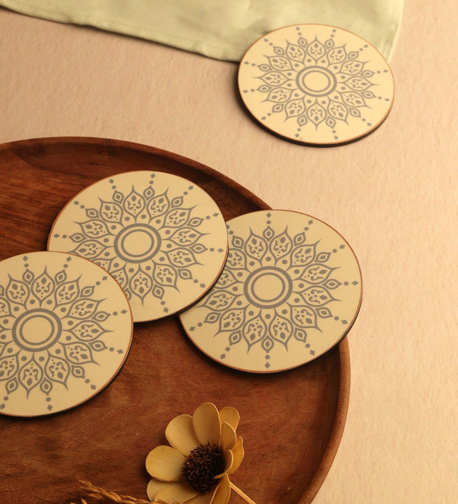 Blue Bloom Wood Coaster (Set of 4)