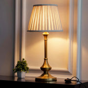 Brass Antique Gold Finish Table Lamp 22 Inches Height with Off White Pleated 10 Inches Diameter Lampshade