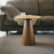 Travertine & Mango Wood Sofa Side Table | Modern End Table for Living Room