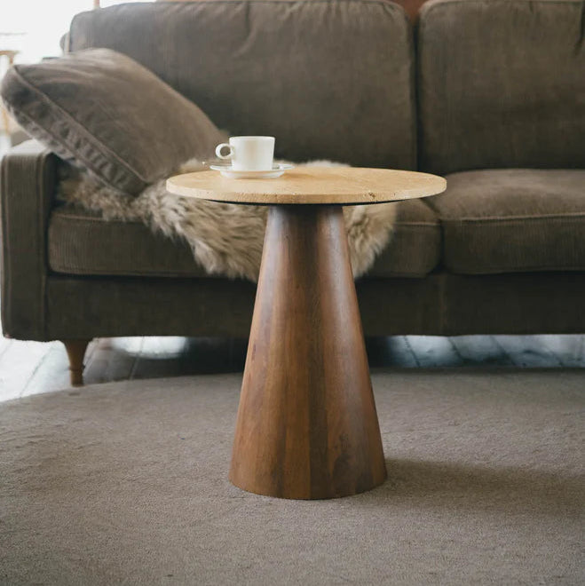 Travertine Mango Wood Side Table