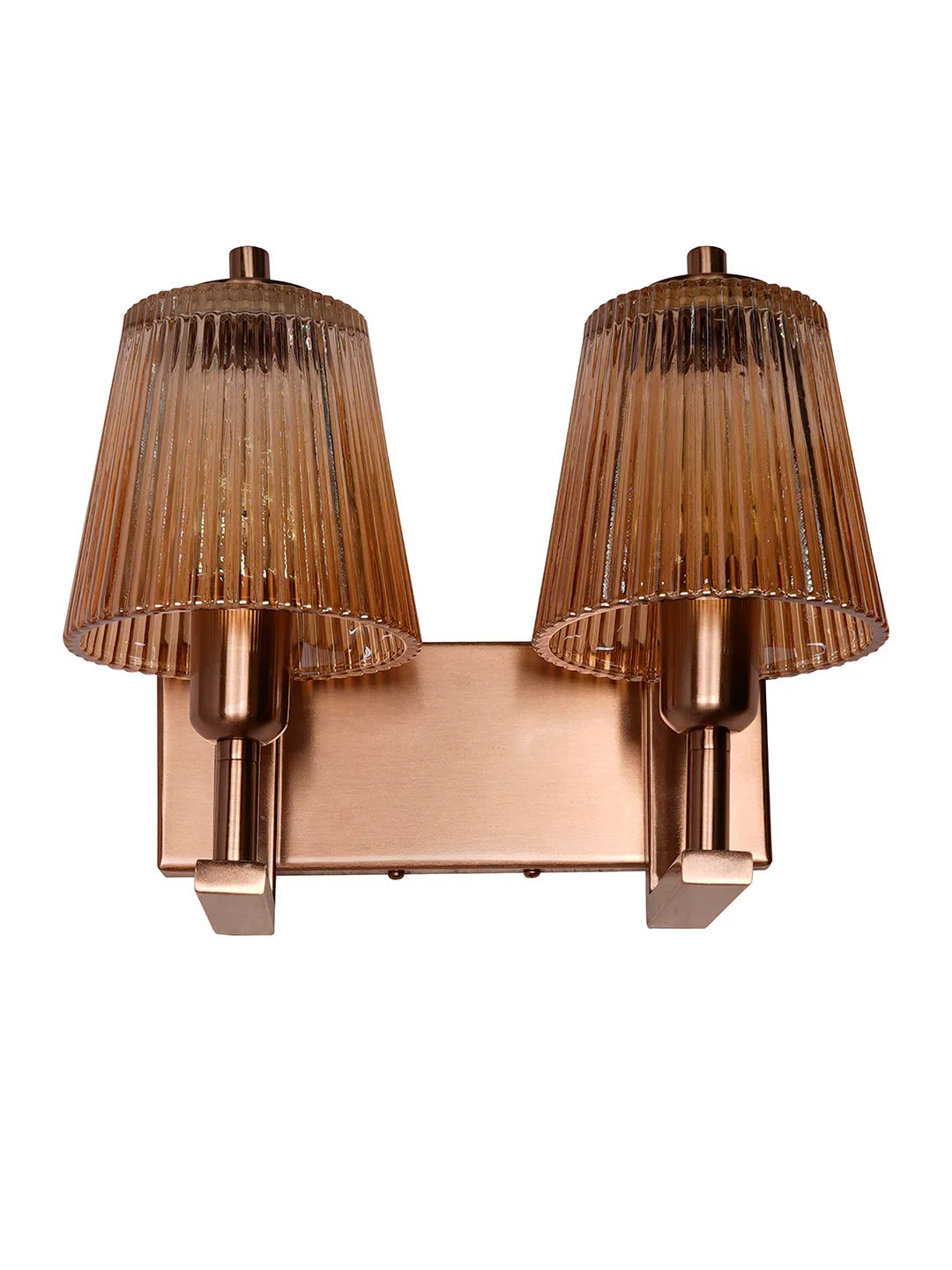 Modern Double Wall Sconce with Ribbed Glass Shades | Copper Wall Light for Living Room, Bedroom & Hallway
