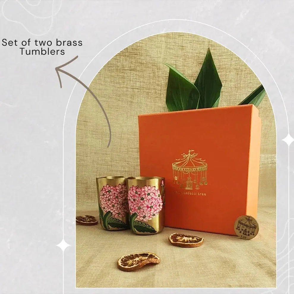 Brass Tumbler Gift Set | Handcrafted Brass Glasses for Wedding, Anniversary & Housewarming Gifts | Pure Brass Drinkware Set of 2